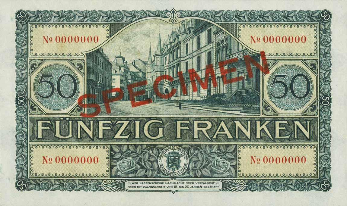 Back of Luxembourg p38s1: 50 Francs from 1932