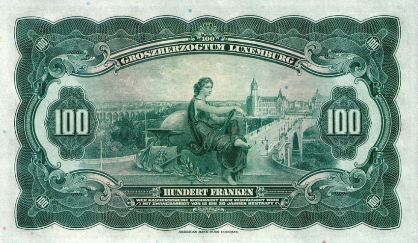 Back of Luxembourg p39a: 100 Francs from 1934