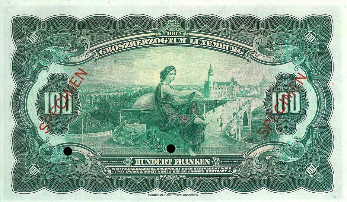 Back of Luxembourg p39s: 100 Francs from 1934