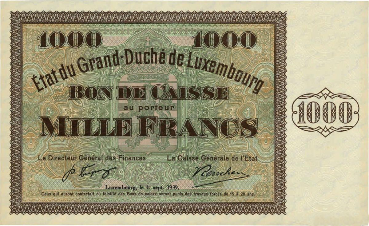 Front of Luxembourg p40a: 1000 Francs from 1939