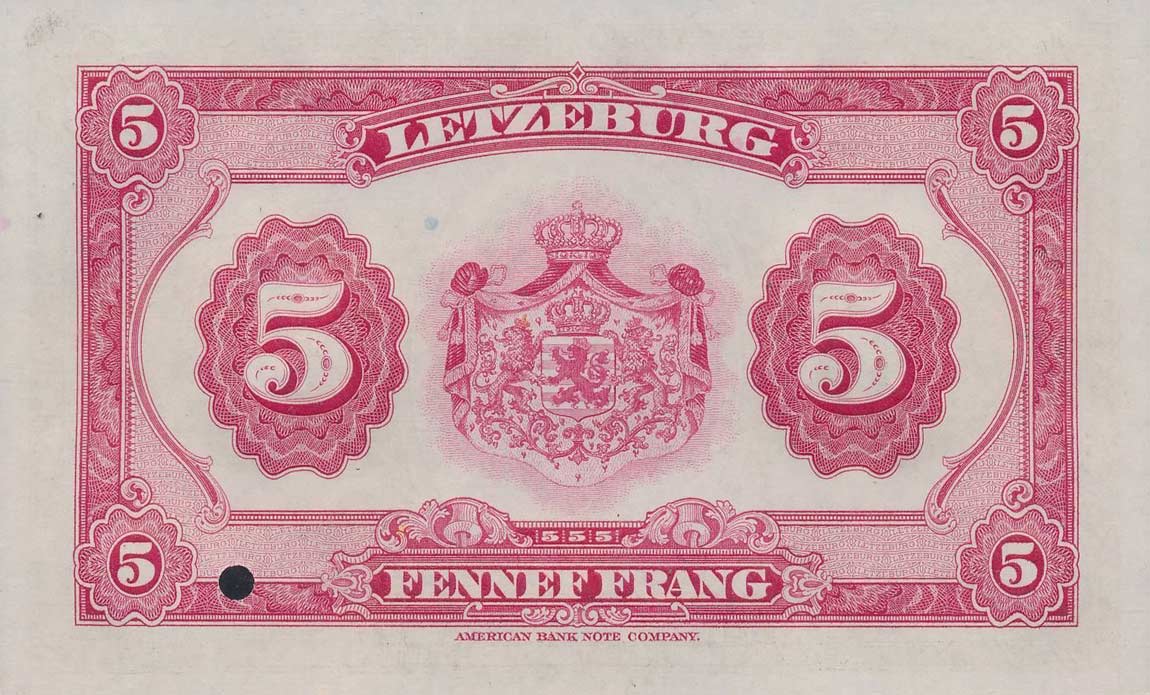 Back of Luxembourg p43s: 5 Francs from 1944