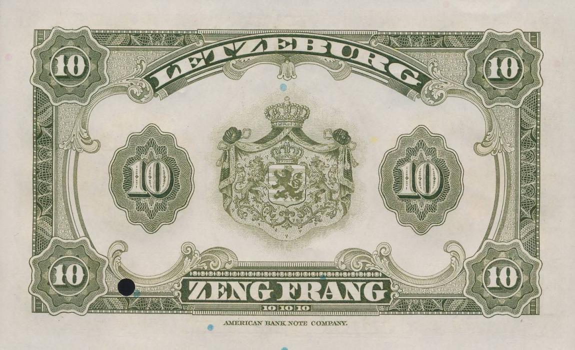 Back of Luxembourg p44s: 10 Francs from 1944