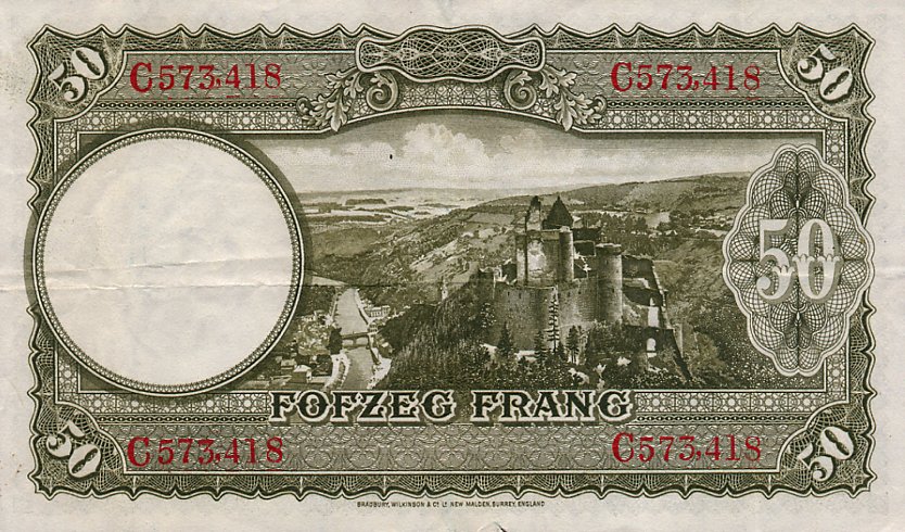 Back of Luxembourg p46a: 50 Francs from 1944