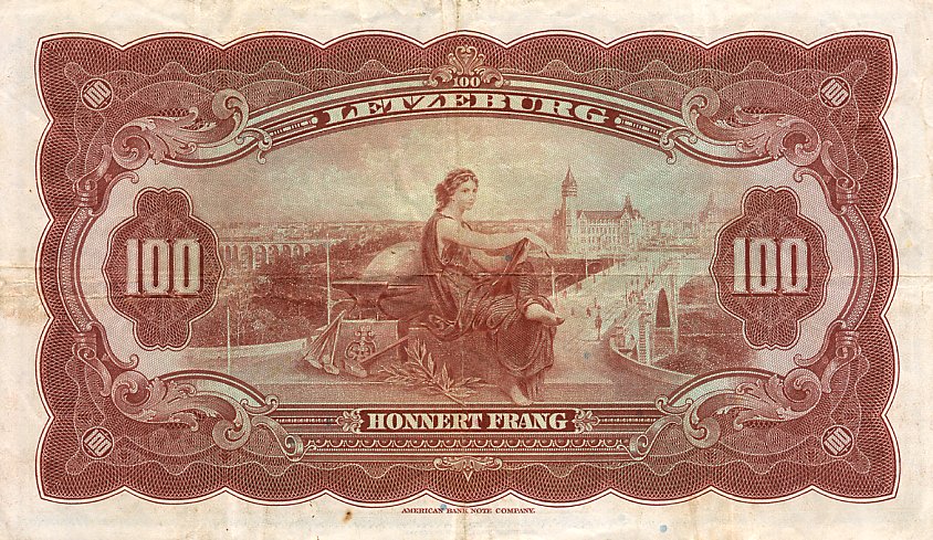 Back of Luxembourg p47a: 100 Francs from 1944