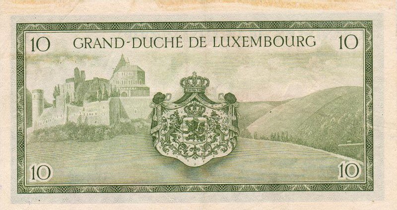 Back of Luxembourg p48a: 10 Francs from 1954