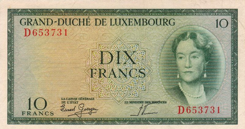 Front of Luxembourg p48a: 10 Francs from 1954