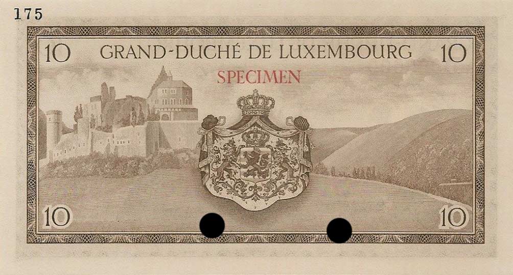 Back of Luxembourg p48s: 10 Francs from 1954