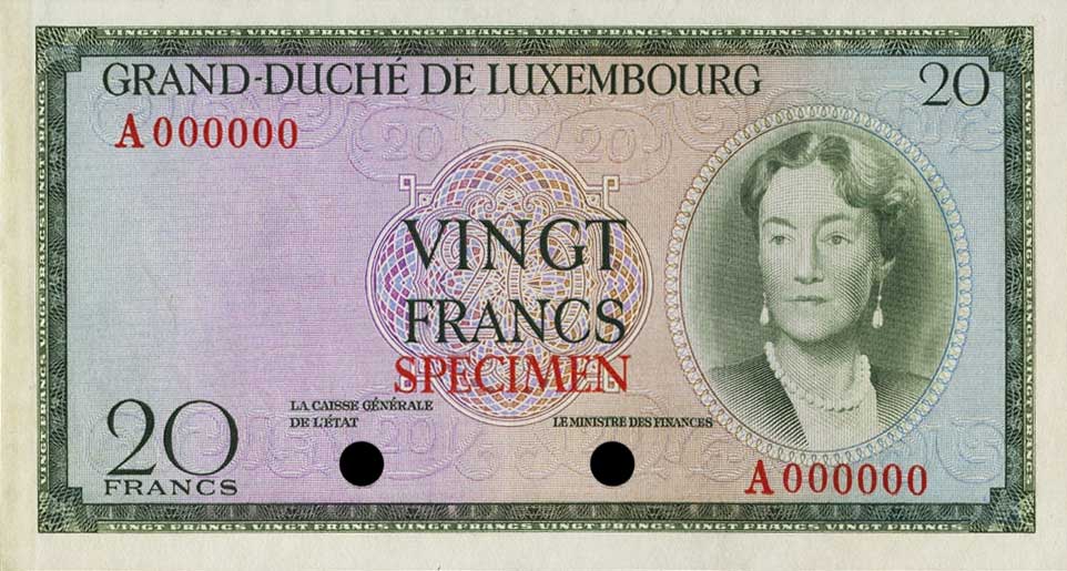 Front of Luxembourg p49ct: 20 Francs from 1955