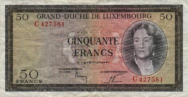 Front of Luxembourg p51a: 50 Francs from 1961