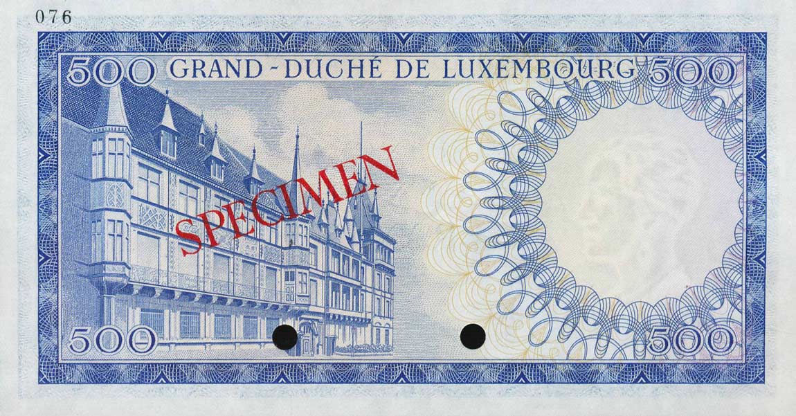 Back of Luxembourg p52A: 500 Francs from 1961