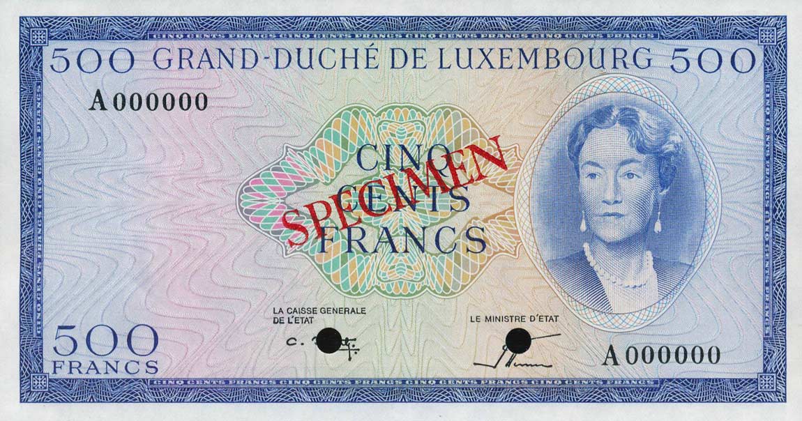 Front of Luxembourg p52A: 500 Francs from 1961