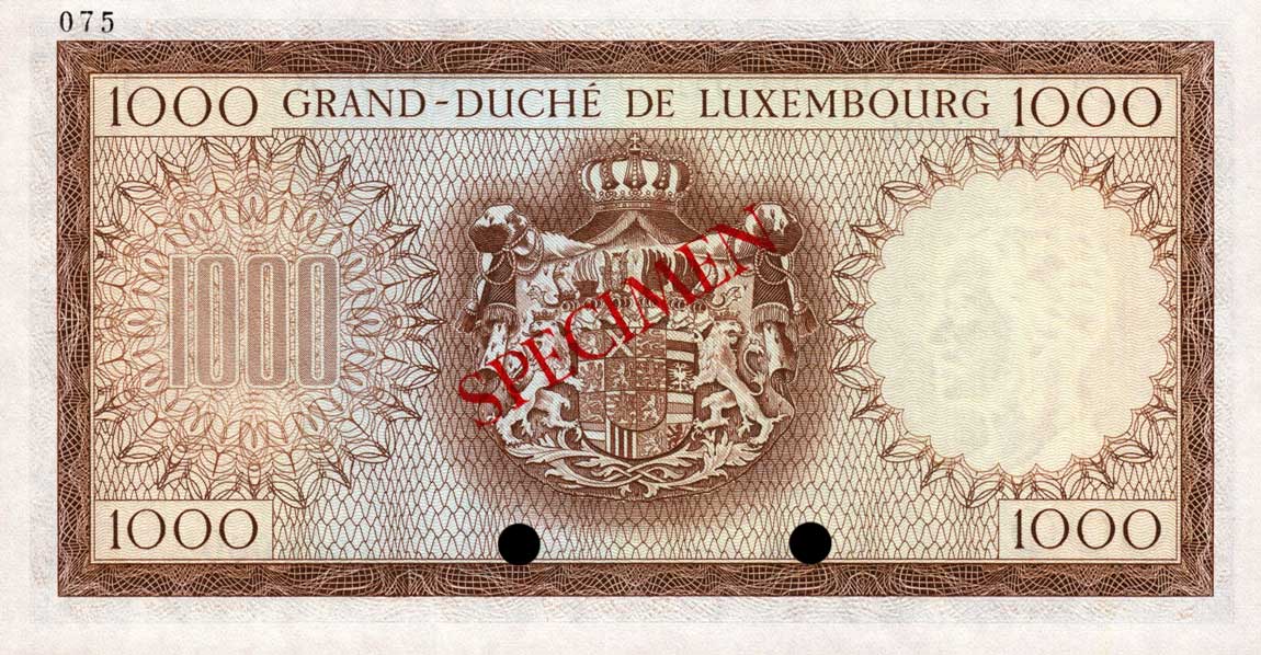 Back of Luxembourg p52B: 1000 Francs from 1961