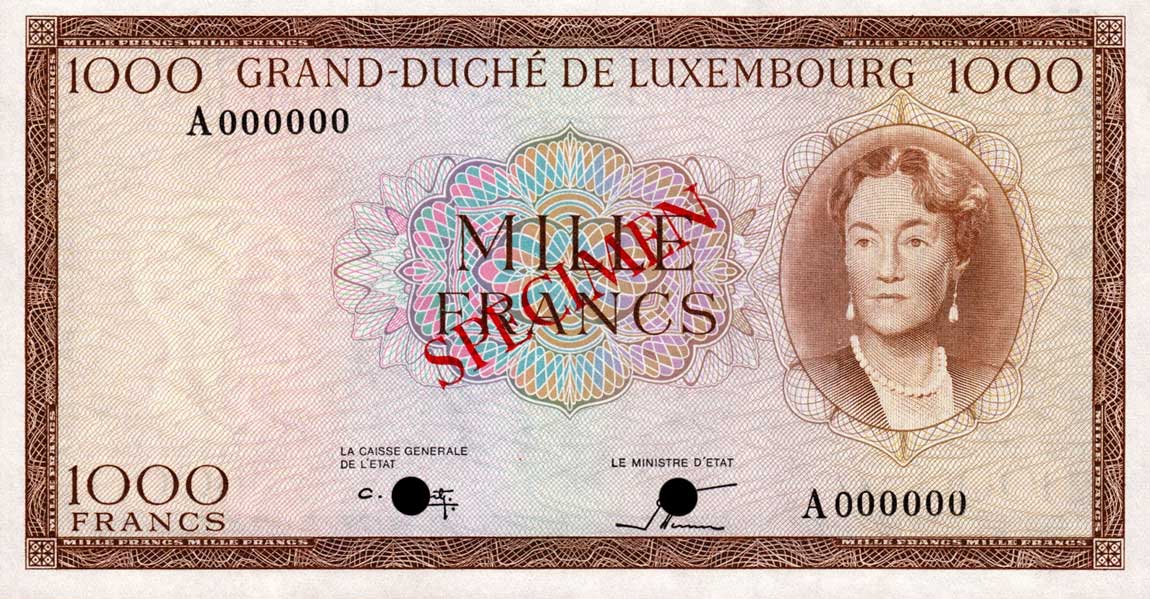 Front of Luxembourg p52B: 1000 Francs from 1961