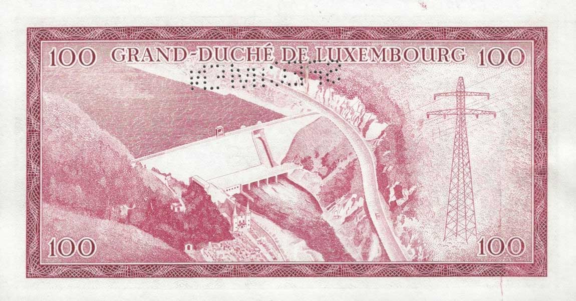 Back of Luxembourg p52s: 100 Francs from 1963