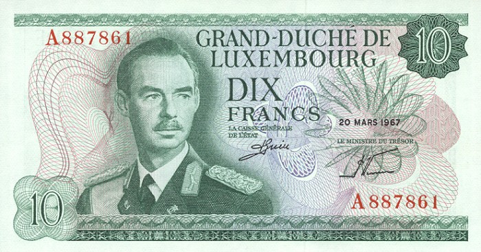 Front of Luxembourg p53a: 10 Francs from 1967