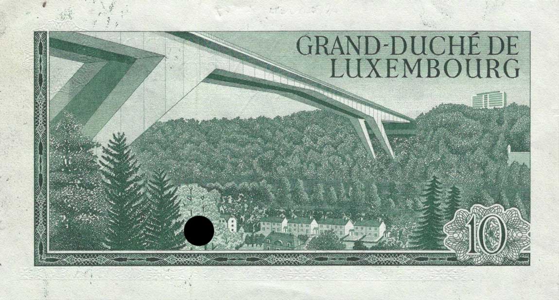 Back of Luxembourg p53s: 10 Francs from 1967