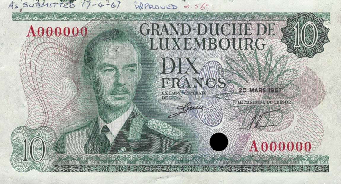 Front of Luxembourg p53s: 10 Francs from 1967