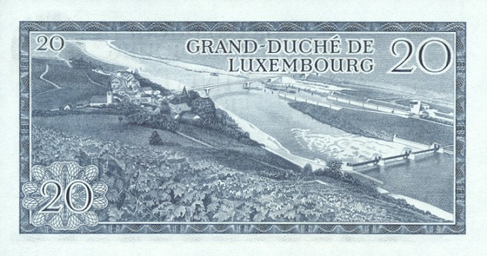 Back of Luxembourg p54a: 20 Francs from 1966