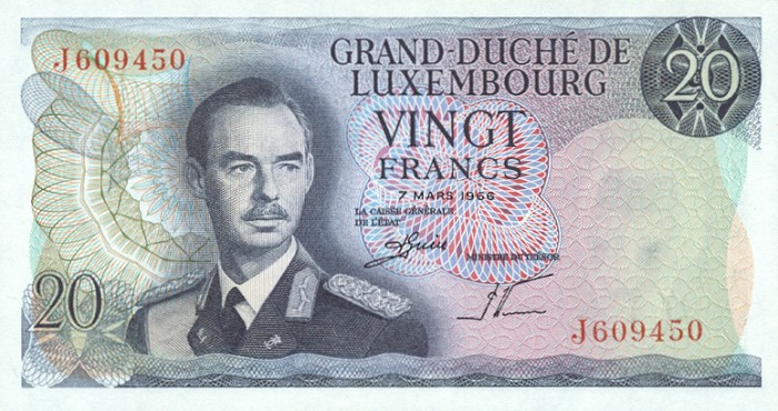 Front of Luxembourg p54a: 20 Francs from 1966