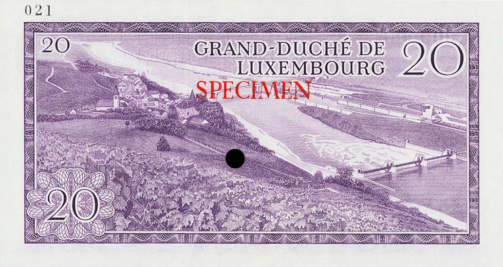 Back of Luxembourg p54ct: 20 Francs from 1966