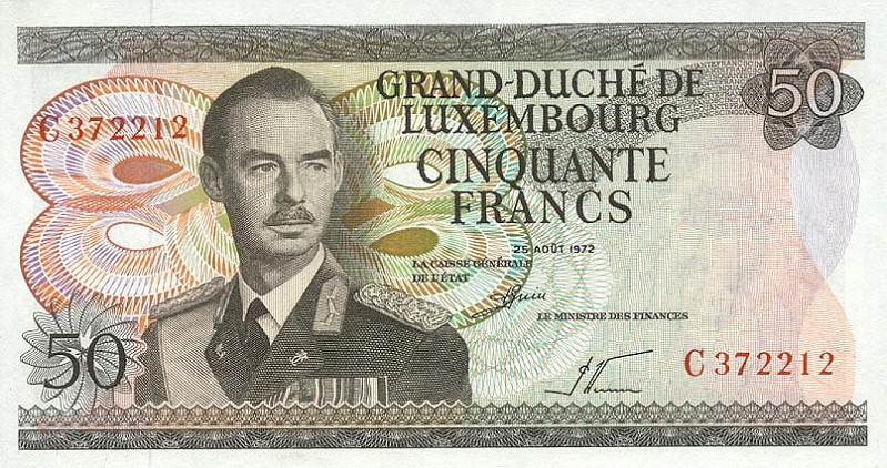 Front of Luxembourg p55a: 50 Francs from 1972