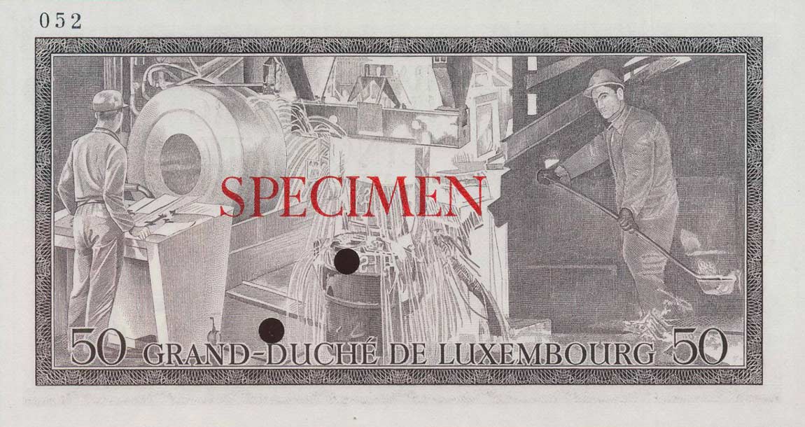 Back of Luxembourg p55s: 50 Francs from 1972