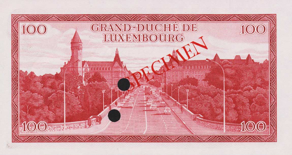 Back of Luxembourg p56s: 100 Francs from 1970