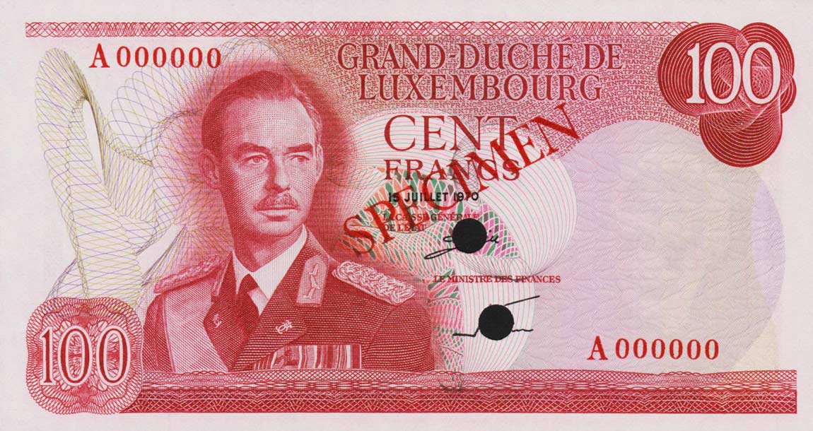 Front of Luxembourg p56s: 100 Francs from 1970