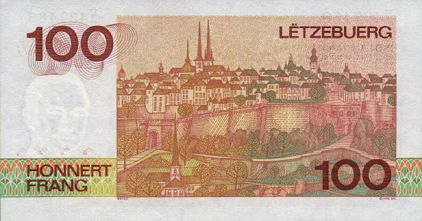 Back of Luxembourg p58b: 100 Francs from 1986