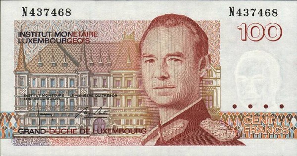 Front of Luxembourg p58b: 100 Francs from 1986