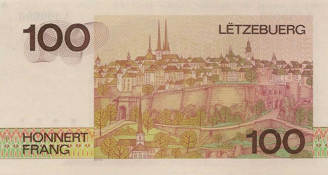 Back of Luxembourg p58ct: 100 Francs from 1986