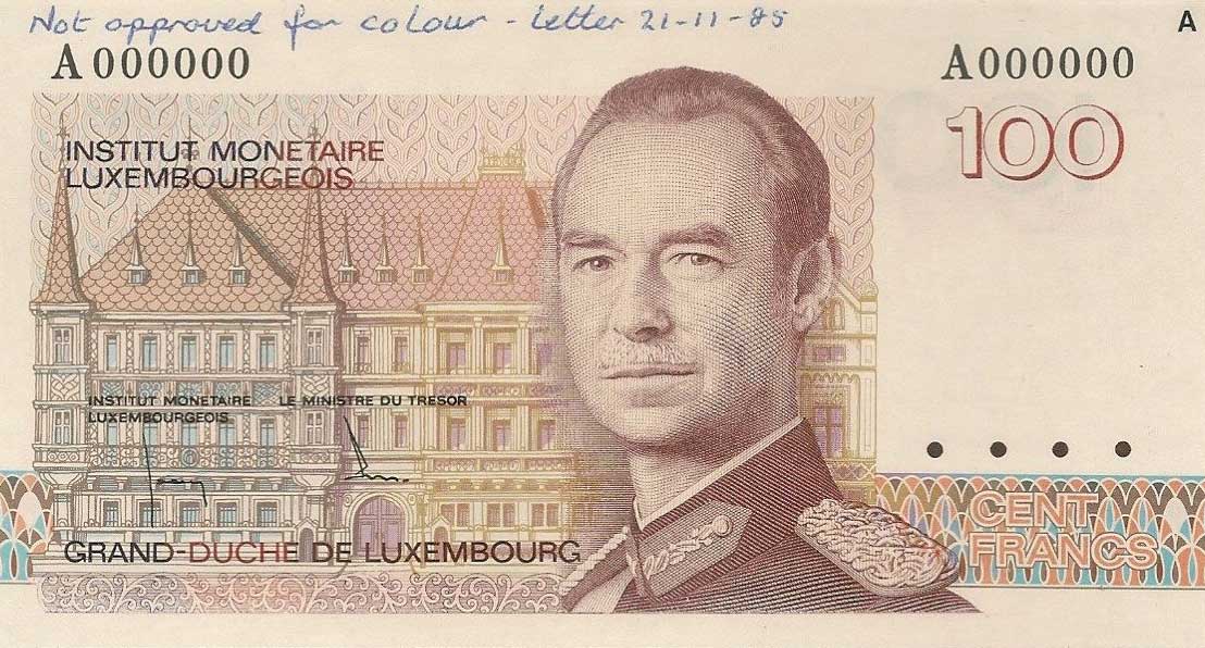 Front of Luxembourg p58ct: 100 Francs from 1986