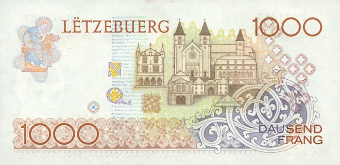 Back of Luxembourg p59a: 1000 Francs from 1985