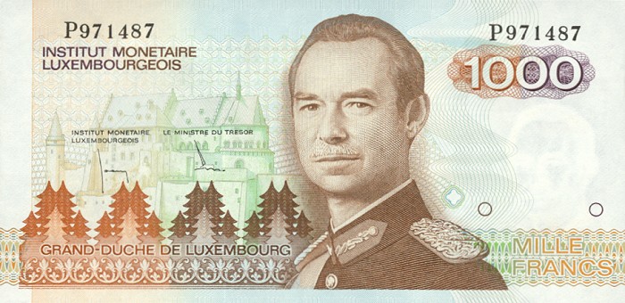 Front of Luxembourg p59a: 1000 Francs from 1985