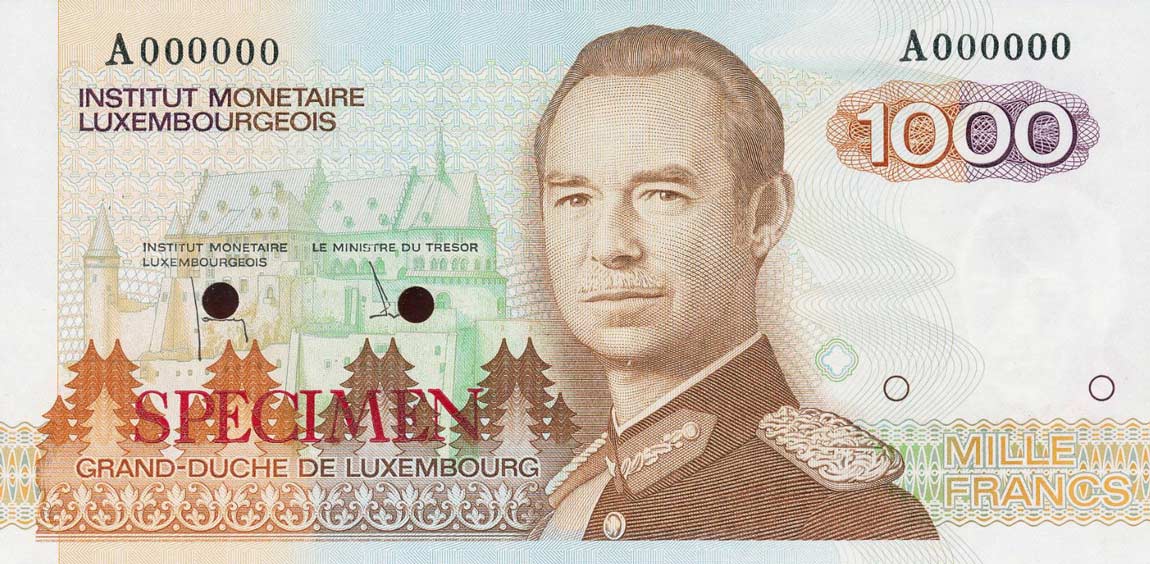 Front of Luxembourg p59s: 1000 Francs from 1985