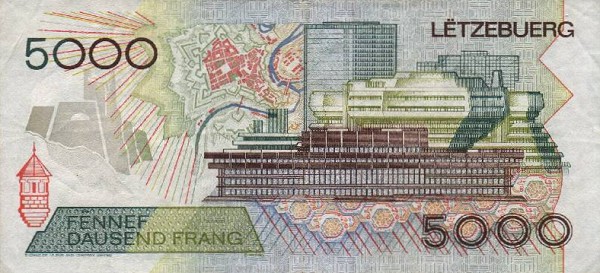 Back of Luxembourg p60a: 5000 Francs from 1993