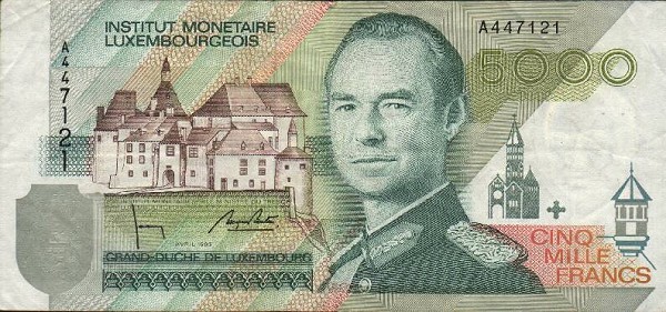 Front of Luxembourg p60a: 5000 Francs from 1993