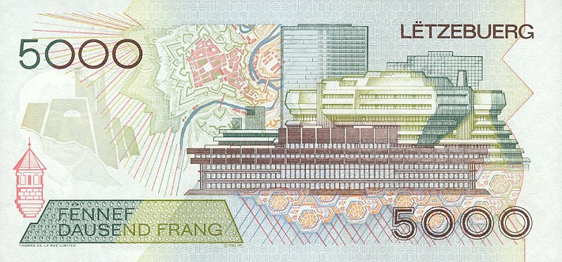 Back of Luxembourg p60b: 5000 Francs from 1996