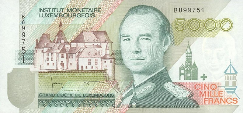 Front of Luxembourg p60b: 5000 Francs from 1996
