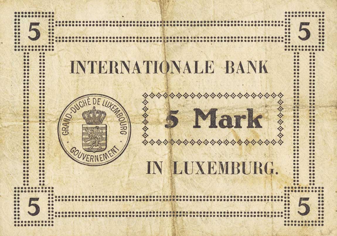 Back of Luxembourg p8: 5 Mark from 1914
