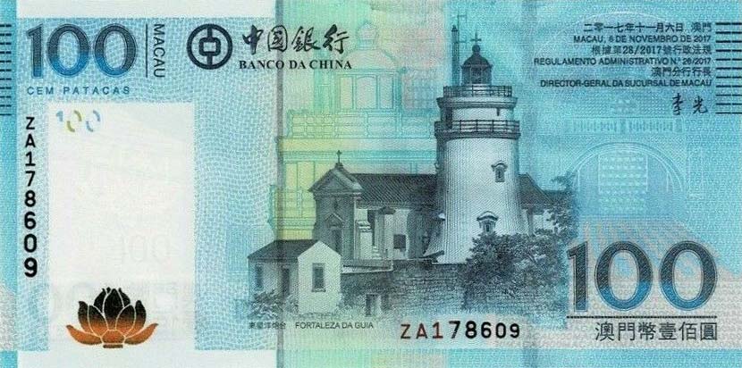 Front of Macau p111c: 100 Patacas from 2017