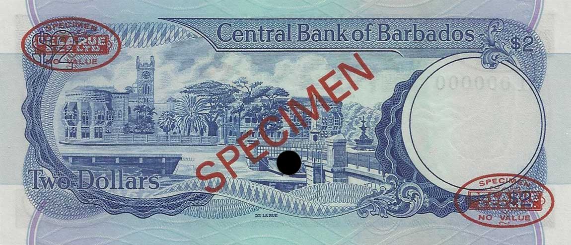 Back of Barbados p30s: 2 Dollars from 1980