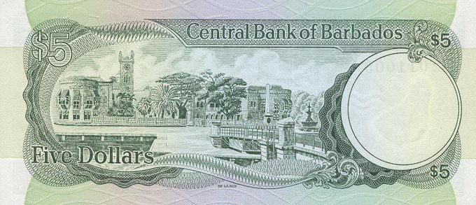 Back of Barbados p31a: 5 Dollars from 1973
