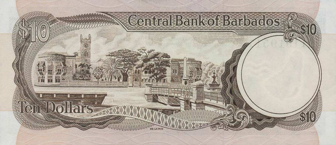 Back of Barbados p35Aa: 10 Dollars from 1986