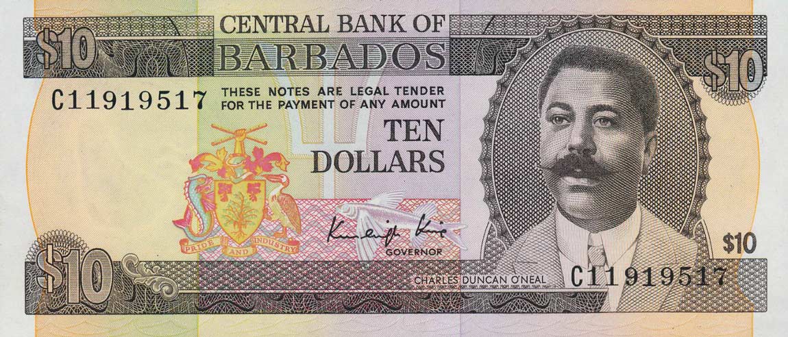 Front of Barbados p35Aa: 10 Dollars from 1986