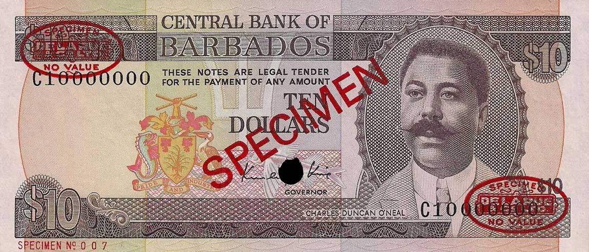 Front of Barbados p35As: 10 Dollars from 1986