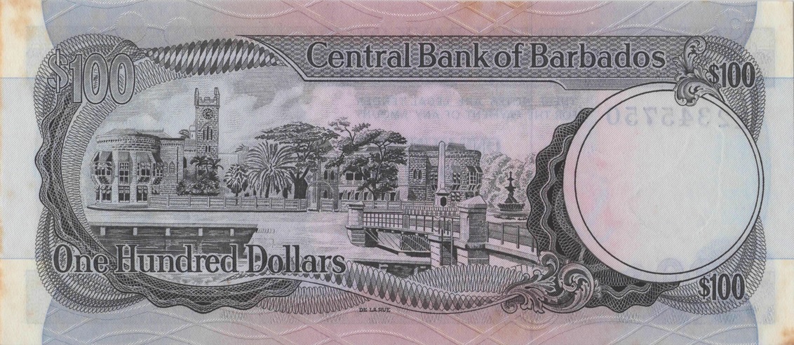 Back of Barbados p35a: 100 Dollars from 1973