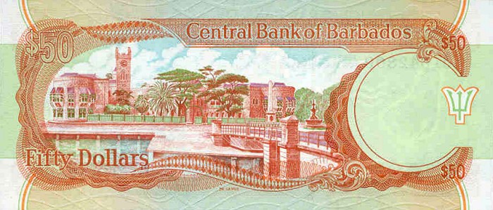 Back of Barbados p40a: 50 Dollars from 1989