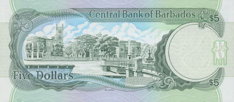 Back of Barbados p47: 5 Dollars from 1995