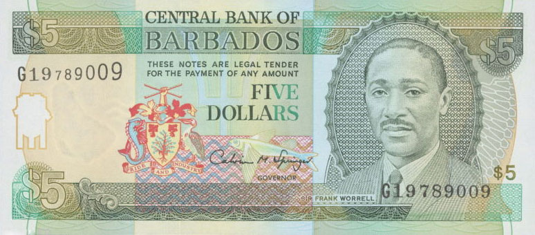 Front of Barbados p47: 5 Dollars from 1995
